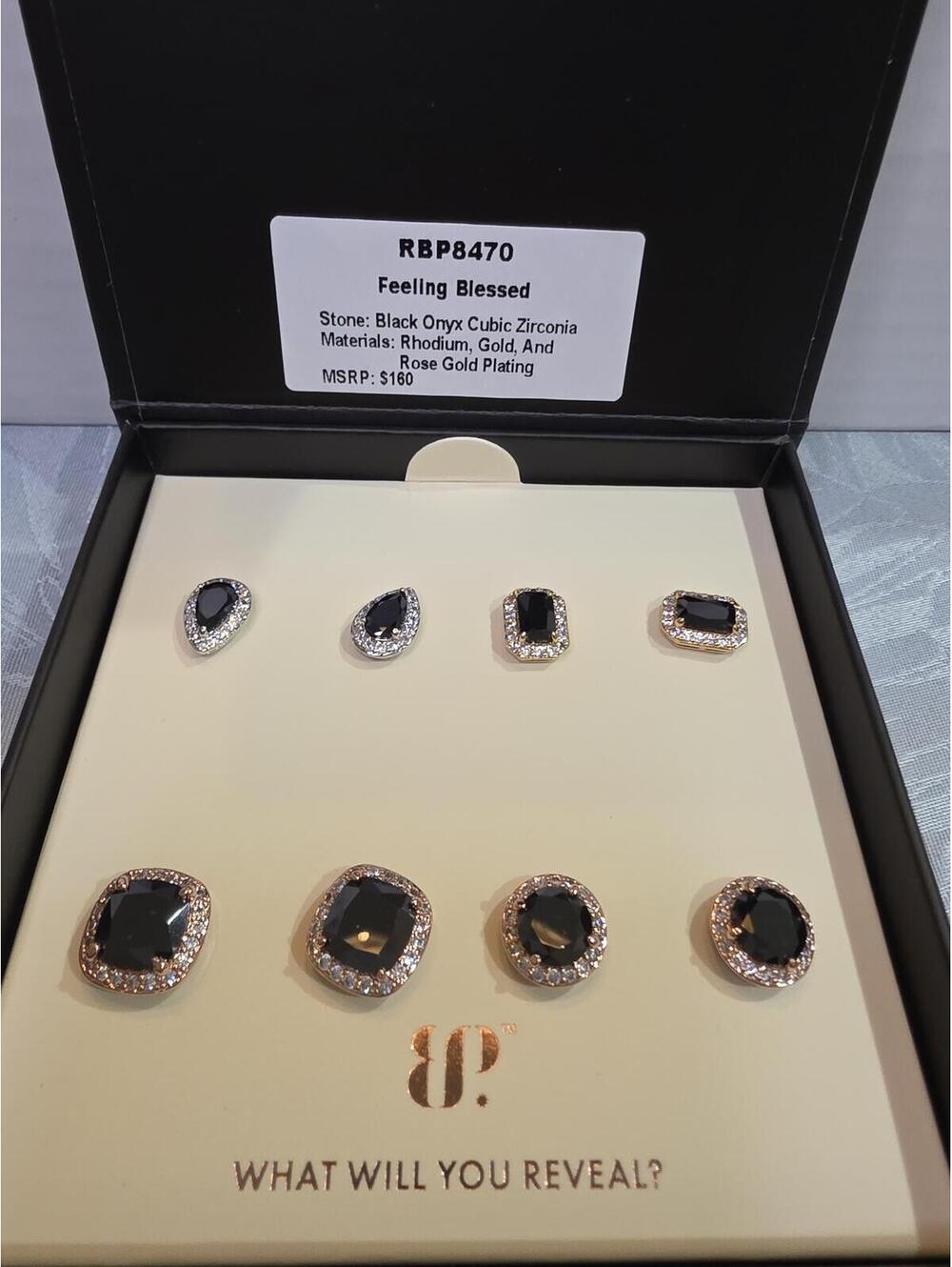 Simply Studs Feeling Blessed Black Onyx Cubic Zirconia Jewelry Set